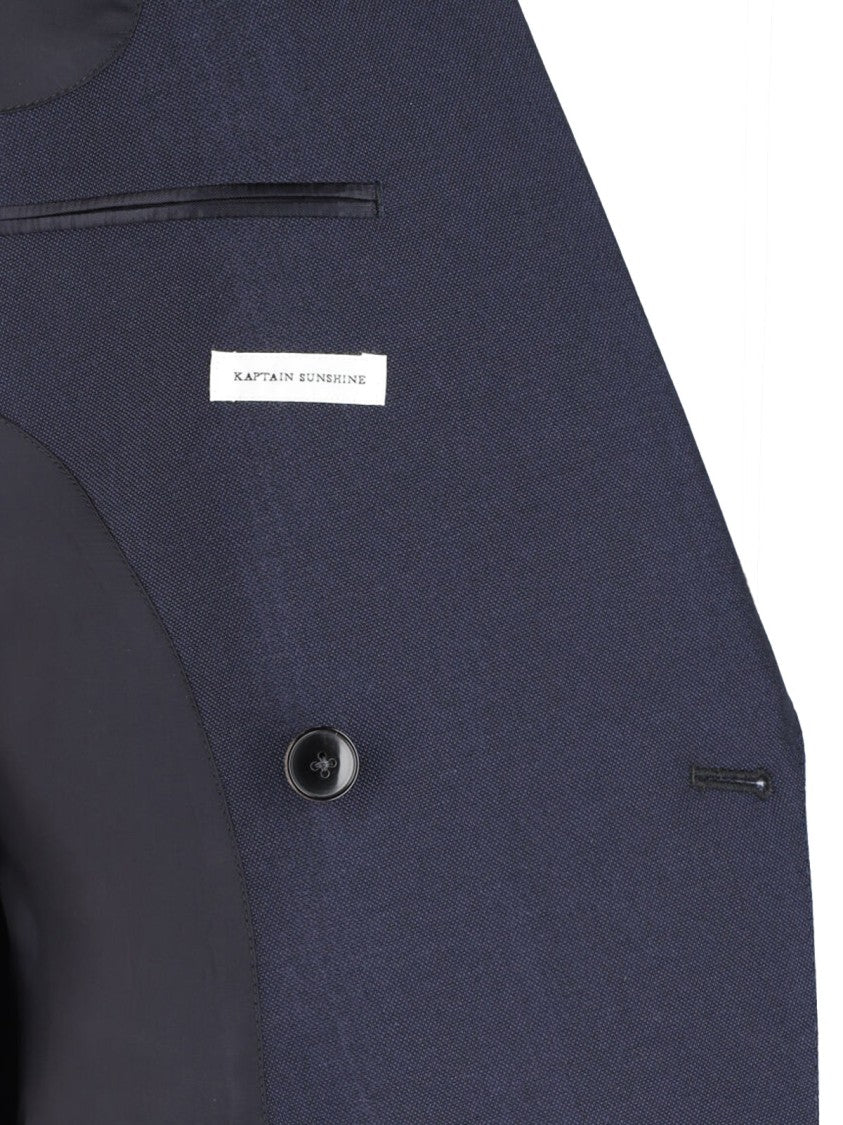 Kaptain Sunshine Navy Blue Double-Breasted Wool Blend Blazer