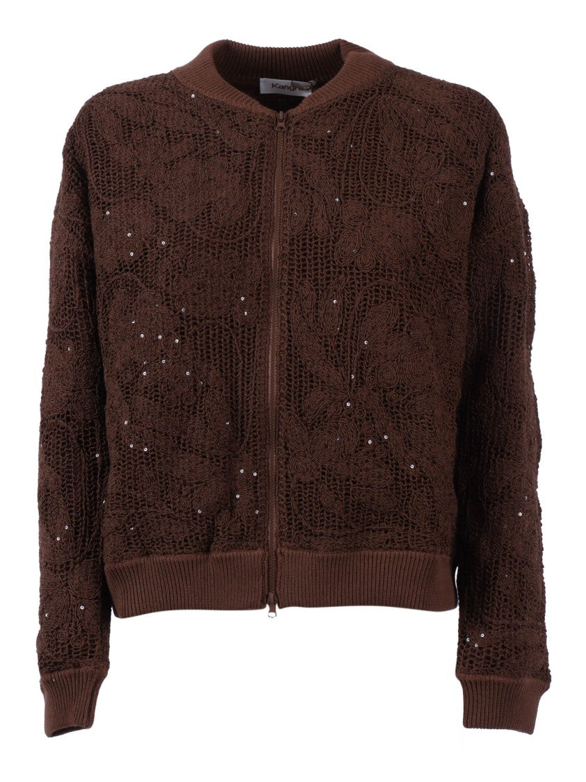 Kangra Cashmere Floral Pattern Sequined Bomber Jacket