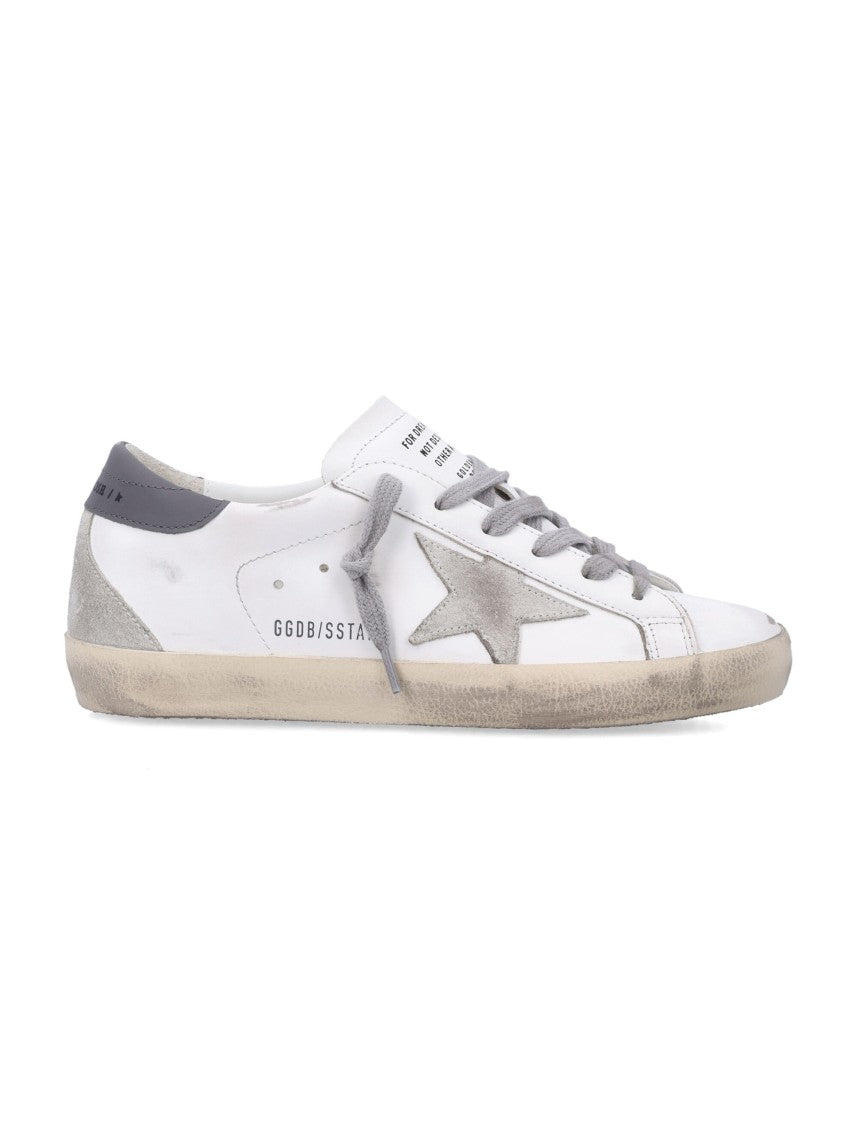 Golden Goose Vintage-Effect White Leather Low-Top Sneakers With Gray Suede Star