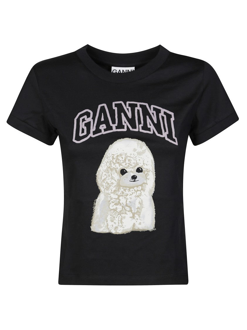 Ganni Fitted Black Cotton Jersey T-Shirt