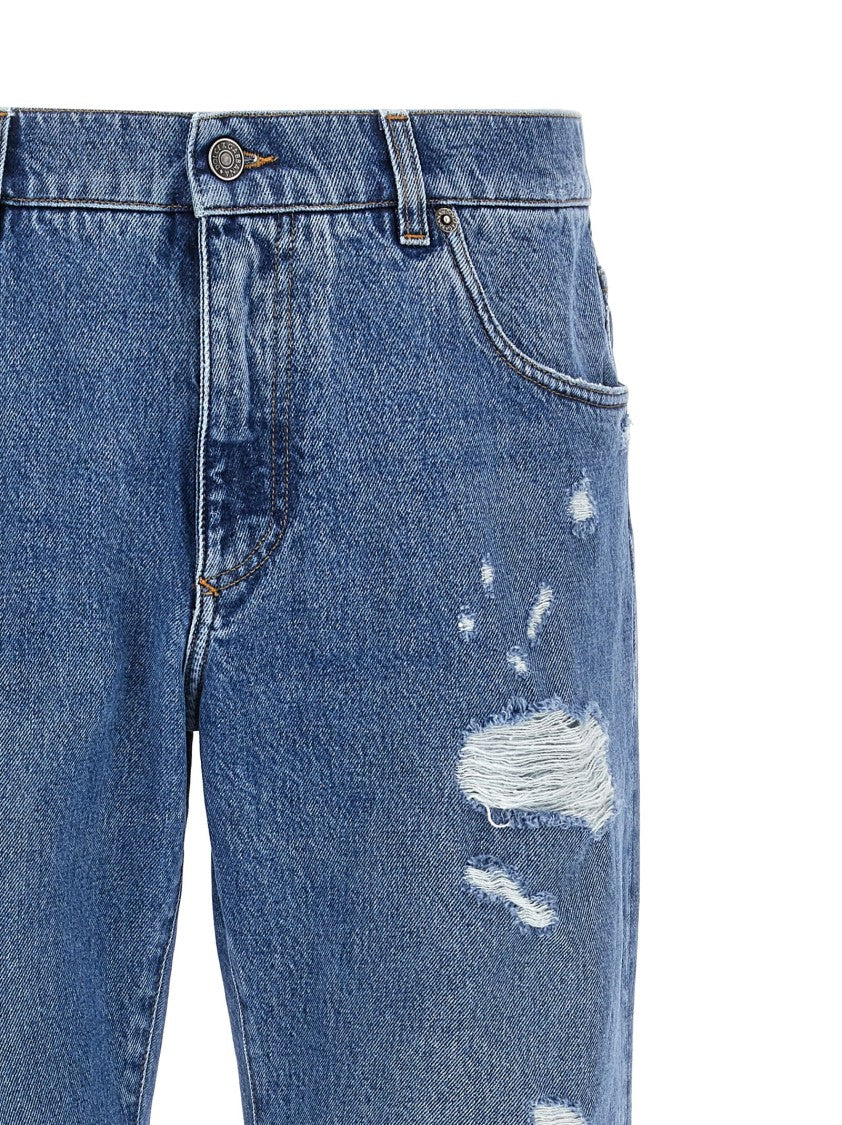 Dolce & Gabbana Distressed Blue Denim Jeans With Logo Embroidery