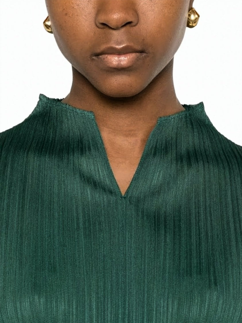 Pleats Please Asymmetrical Midi Dress With Pleated Texture And V-Neckline
