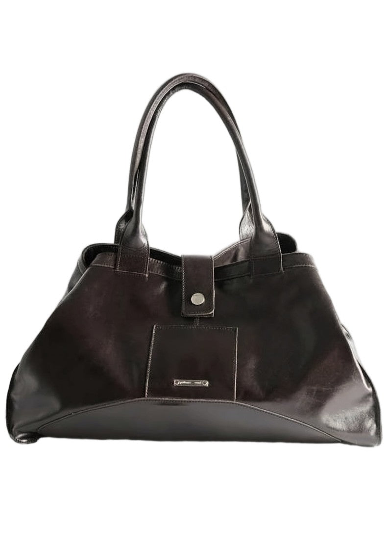 Paloma Wool Brown Leather Tote Bag With Polished Finish And Snap Closure