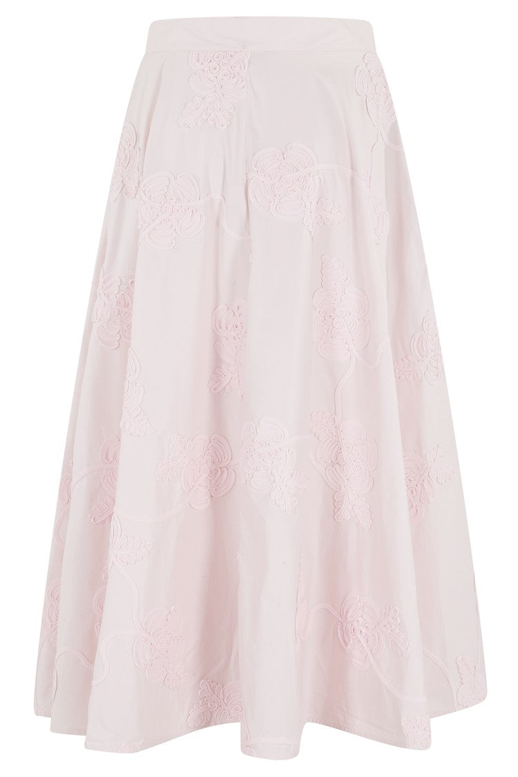 Rotate Pink Flower Embroidered Flared Cotton Maxi Skirt