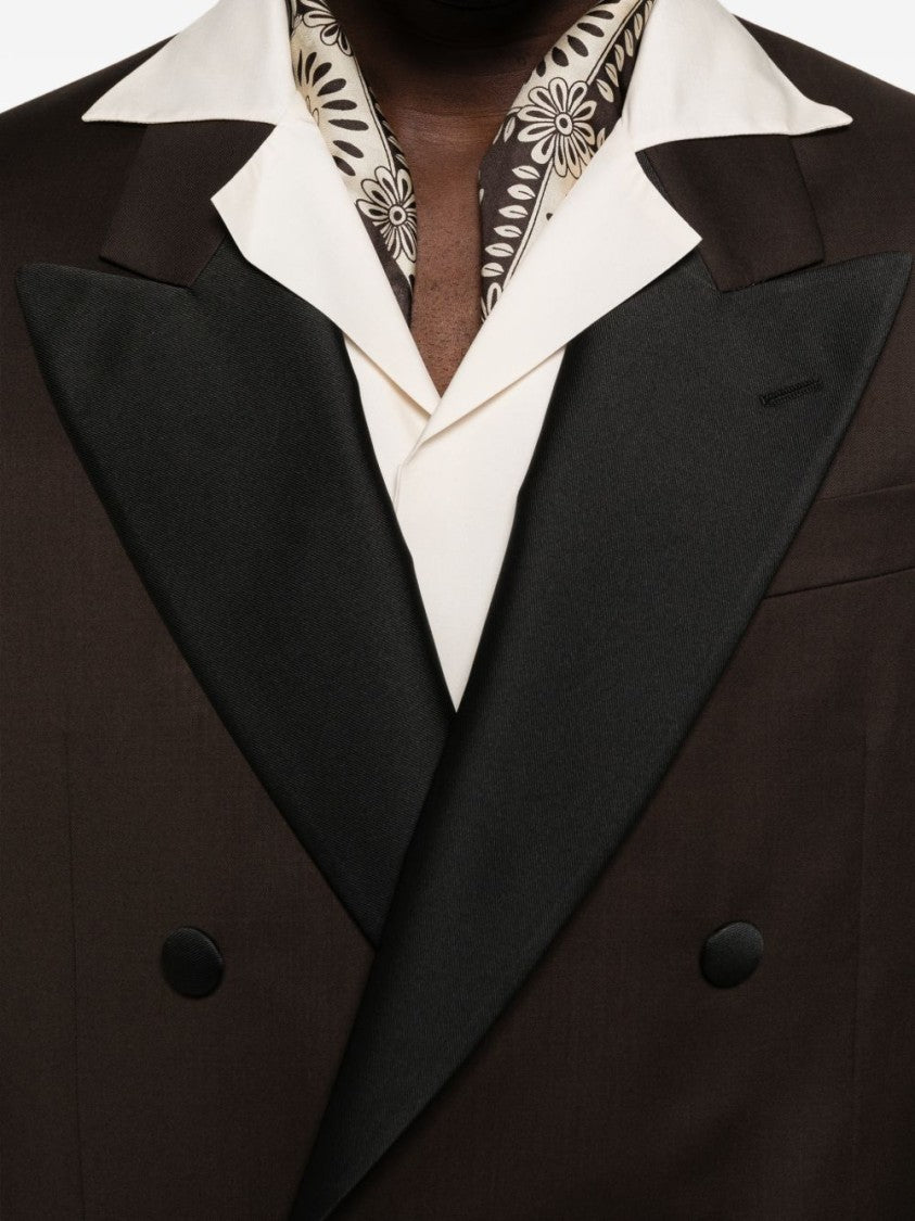Lardini Double-Breasted Brown Blazer With Satin Peak Lapels And Tailored Fit