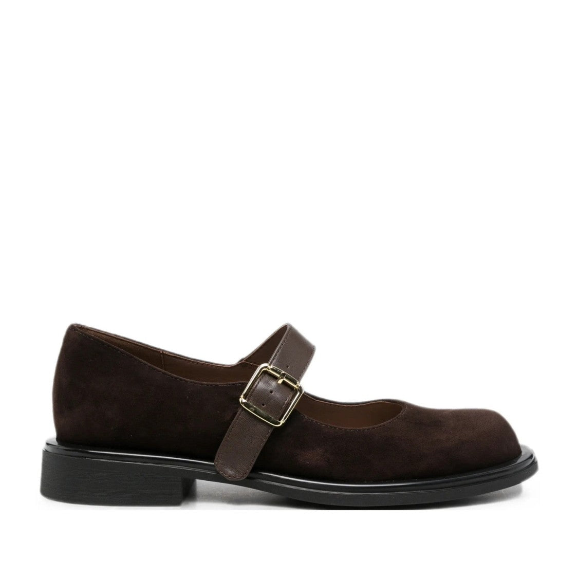 Adrianna Feretti Brown Gold-Tone Buckle Suede Loafers