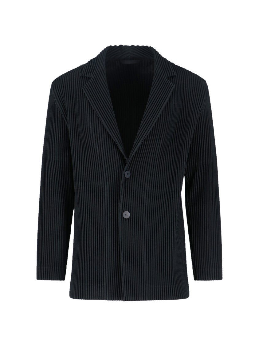 Homme Plissé Issey Miyake Minimalist Black Jacket With Cut