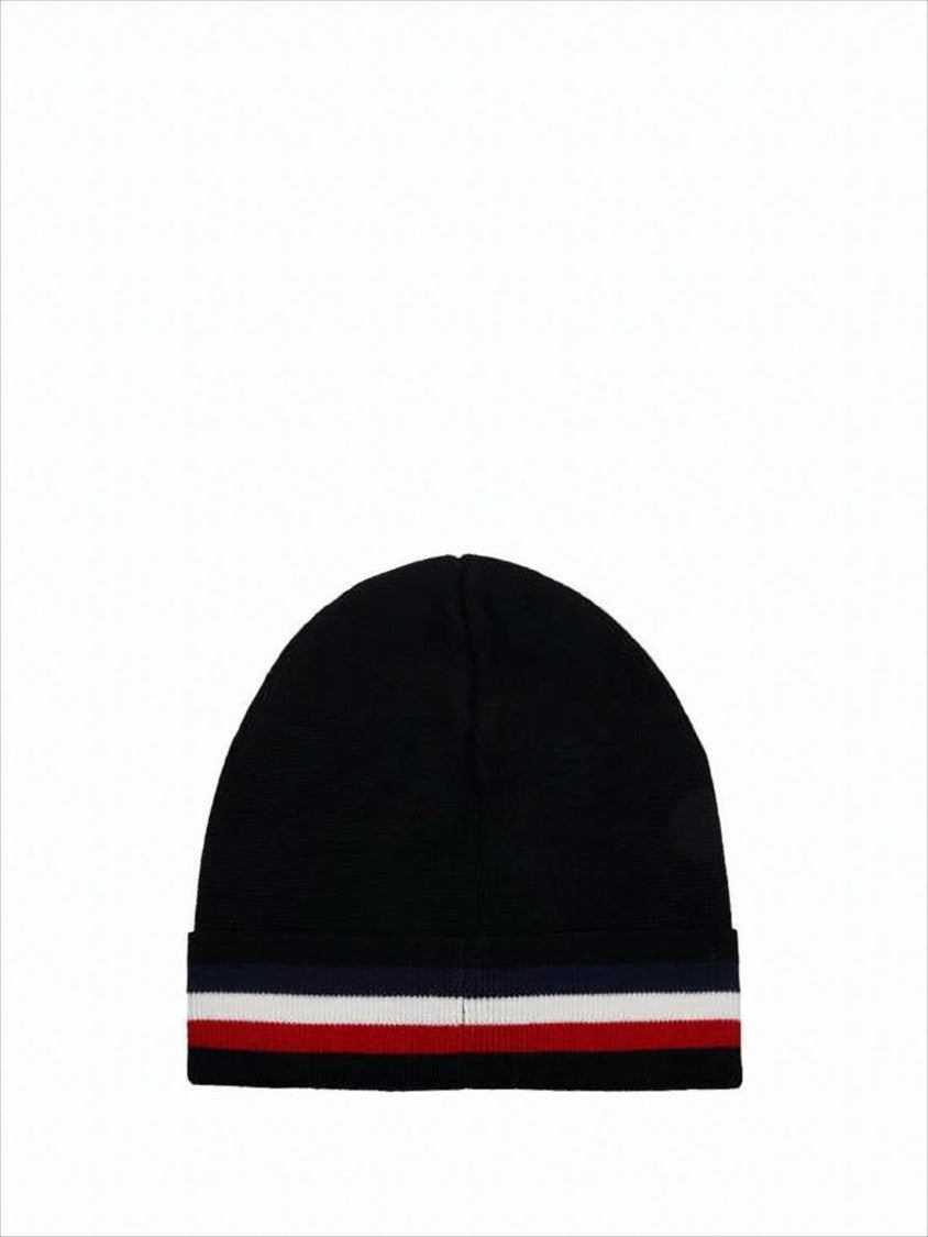 Moncler Wool Beanie With Contrasting Stripes And Emblem