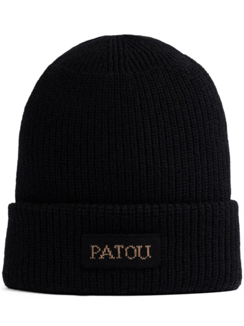 Patou Ribbed Black Merino Wool Hat