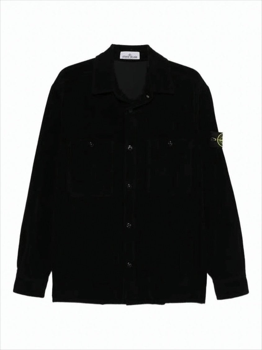 Stone Island Classic Black Corduroy Jacket With Button-Up Front