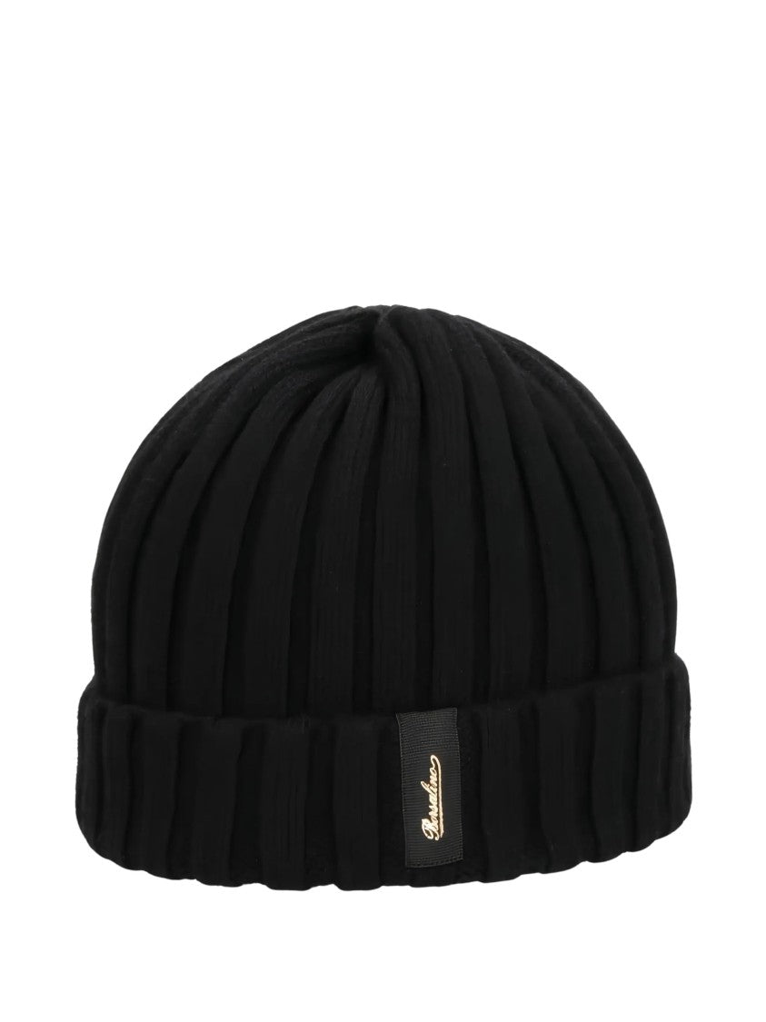 Borsalino Black Ribbed Cashmere Beanie Hat
