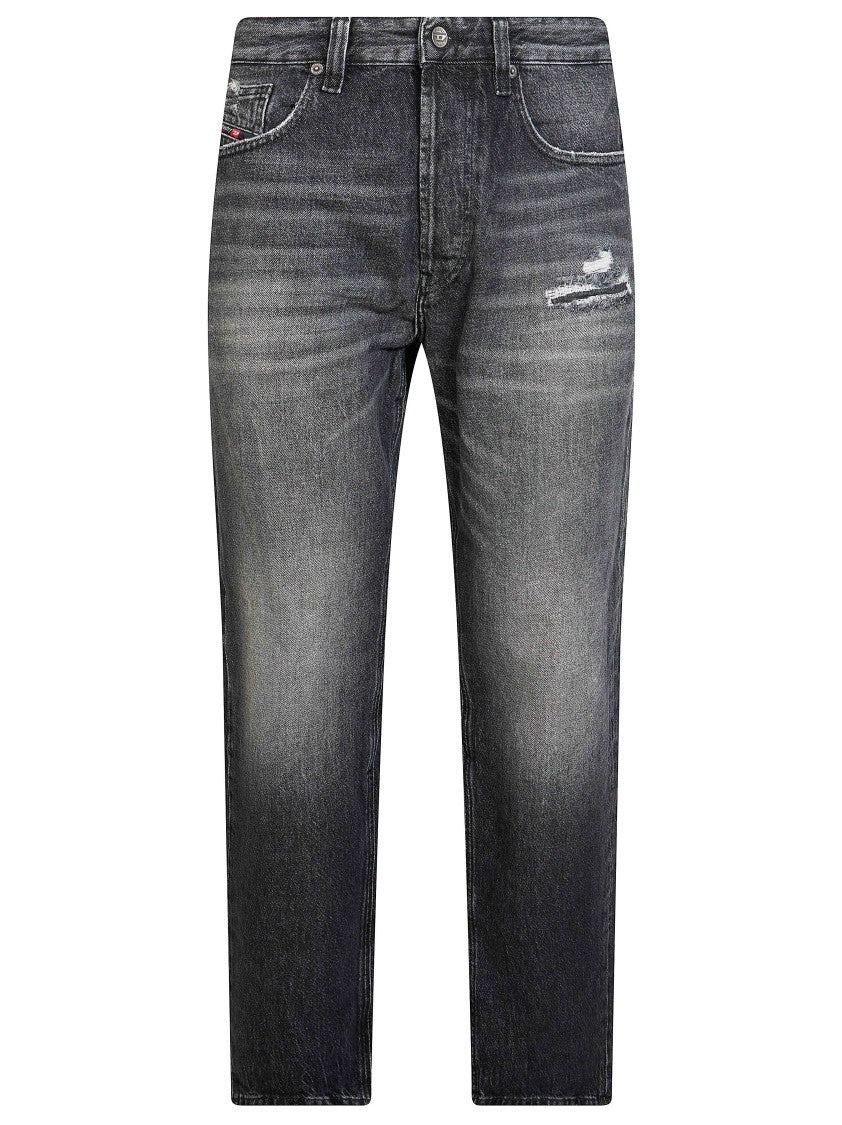 Diesel Distressed Black Straight-Leg Jeans