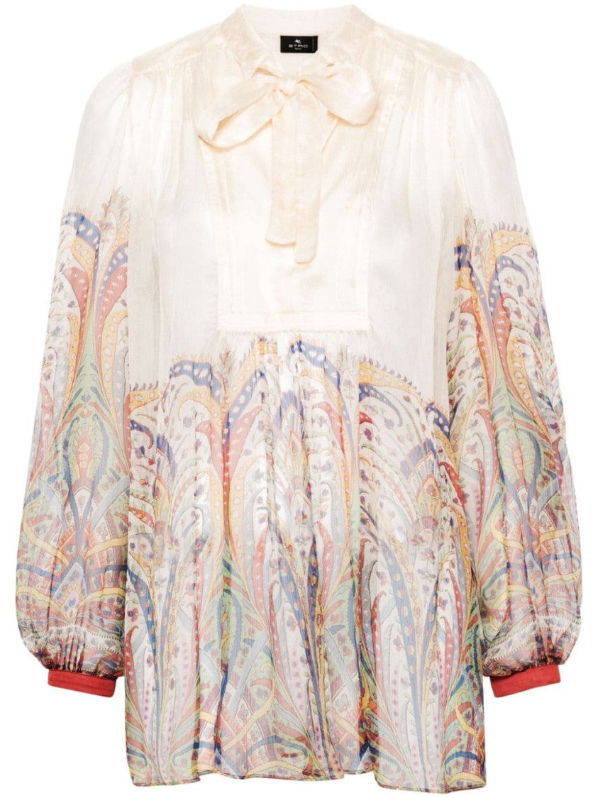 Etro Pussy-Bow Silk Organza Top