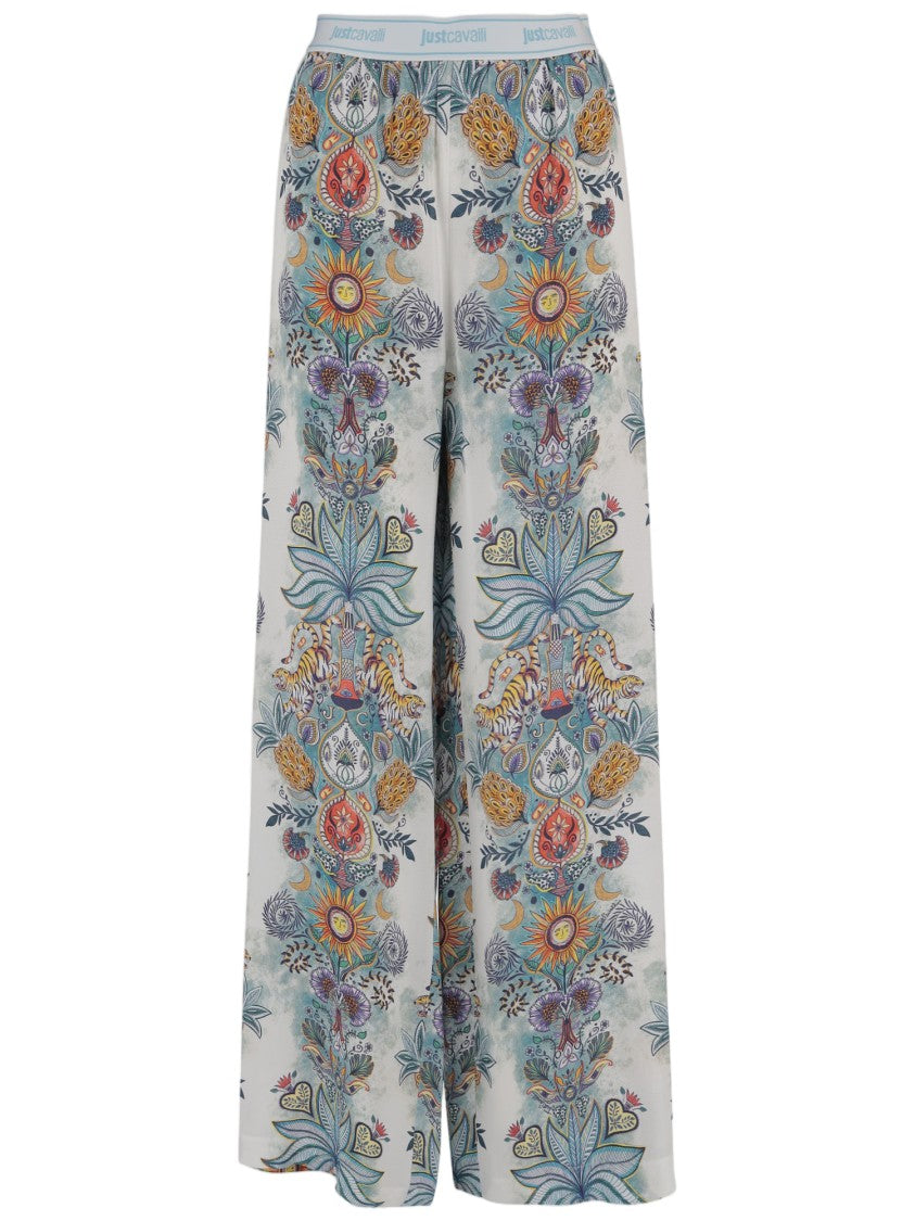 Just Cavalli Multicolor Floral Wide-Leg Viscose Pants