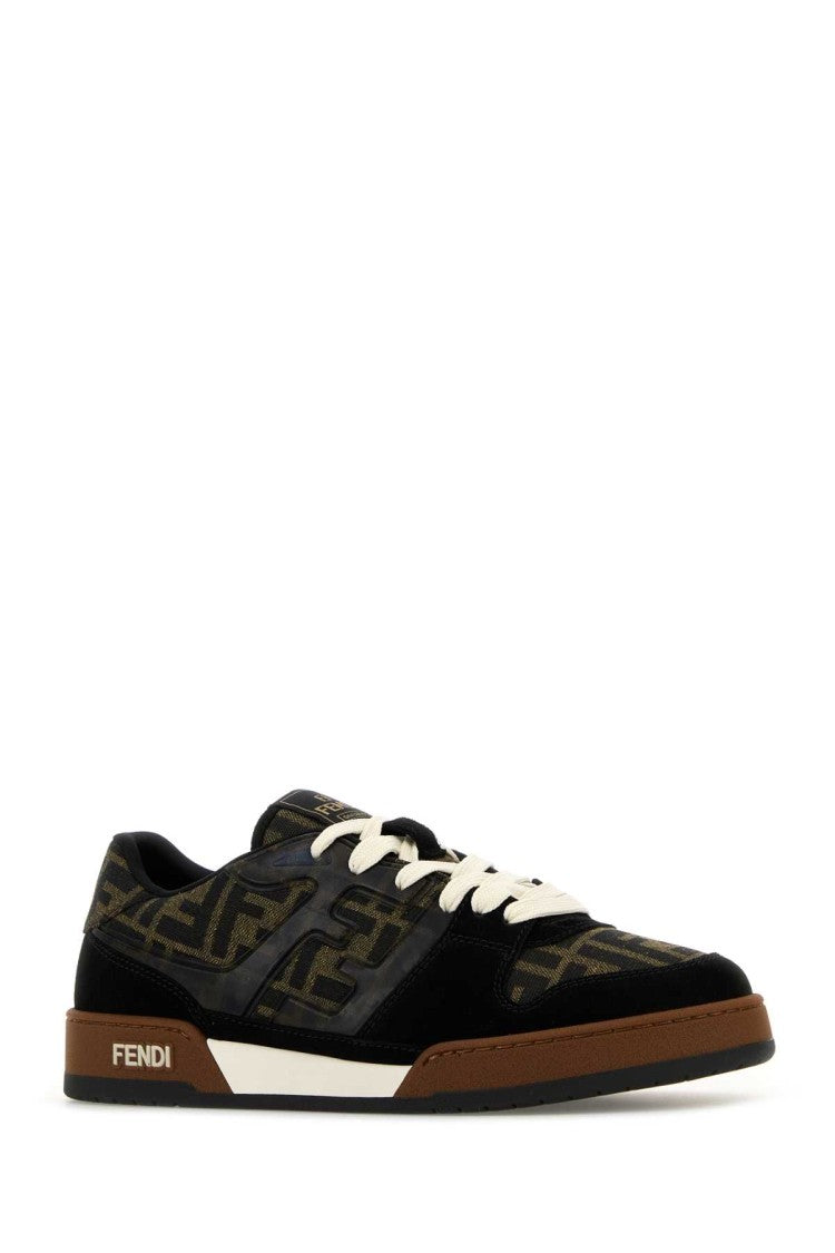 Fendi Embroidered Canvas, Leather And Rubber Match Sneakers