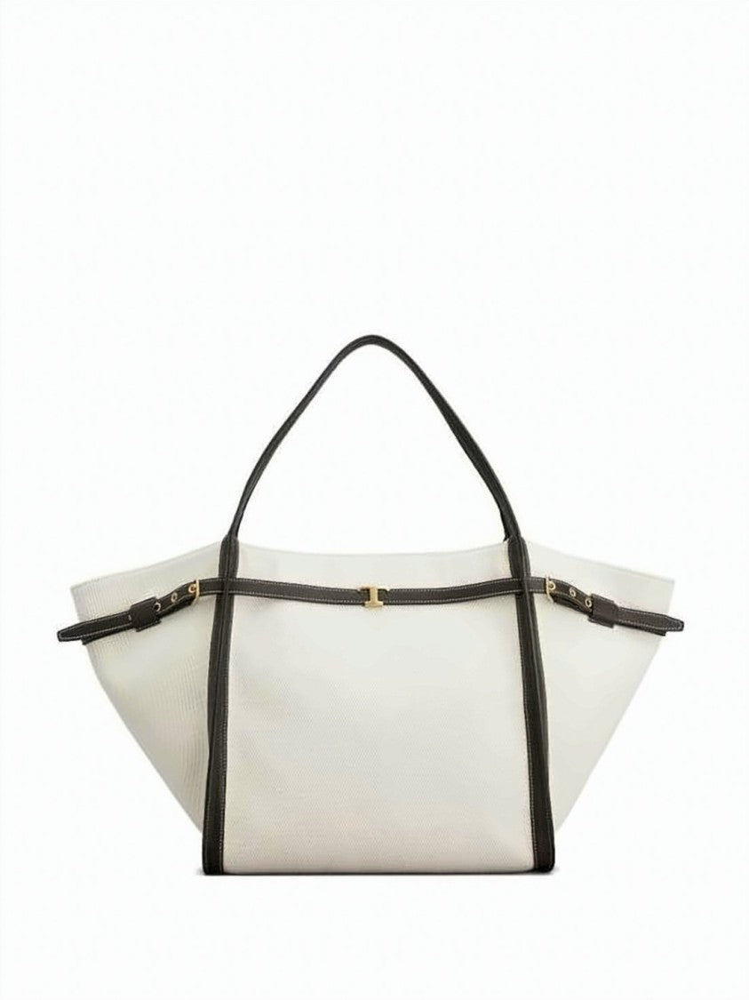 Tod's Structured Linen Tote Bag With Leather Trim