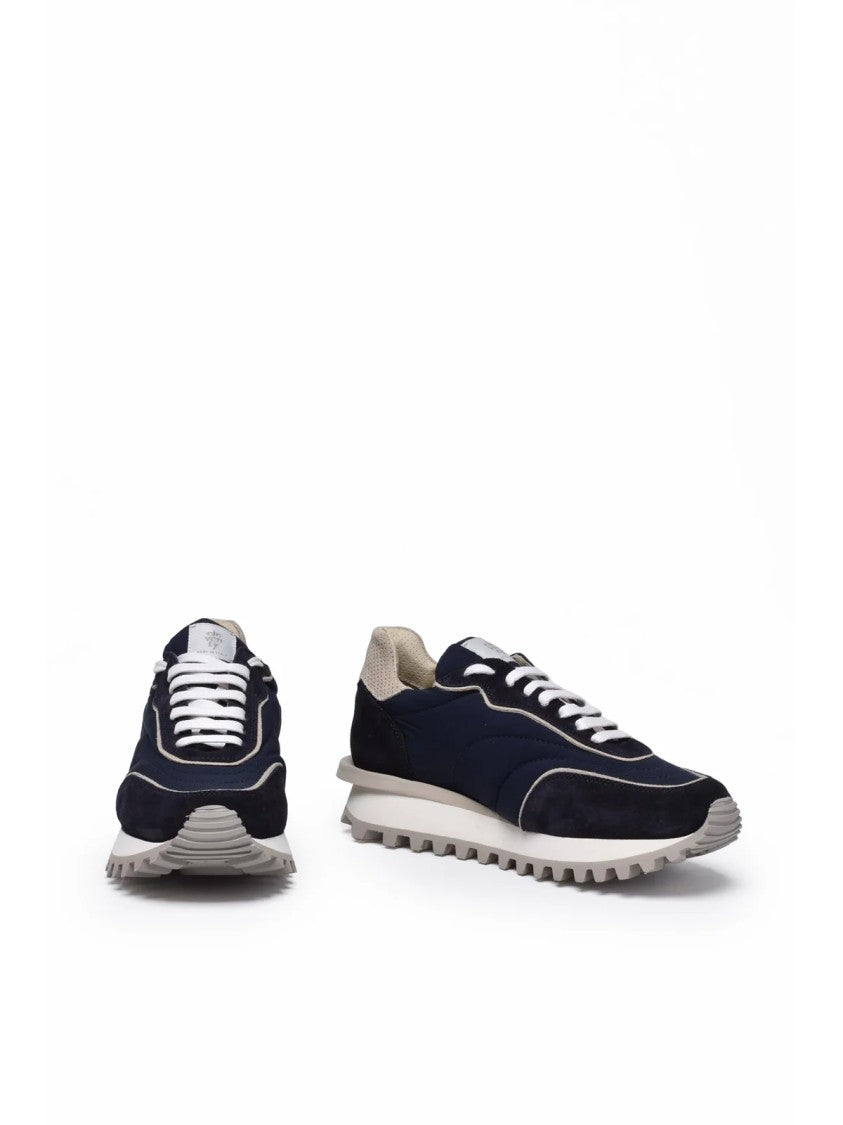 Eleventy Blue Suede Nylon Contrast Sneakers