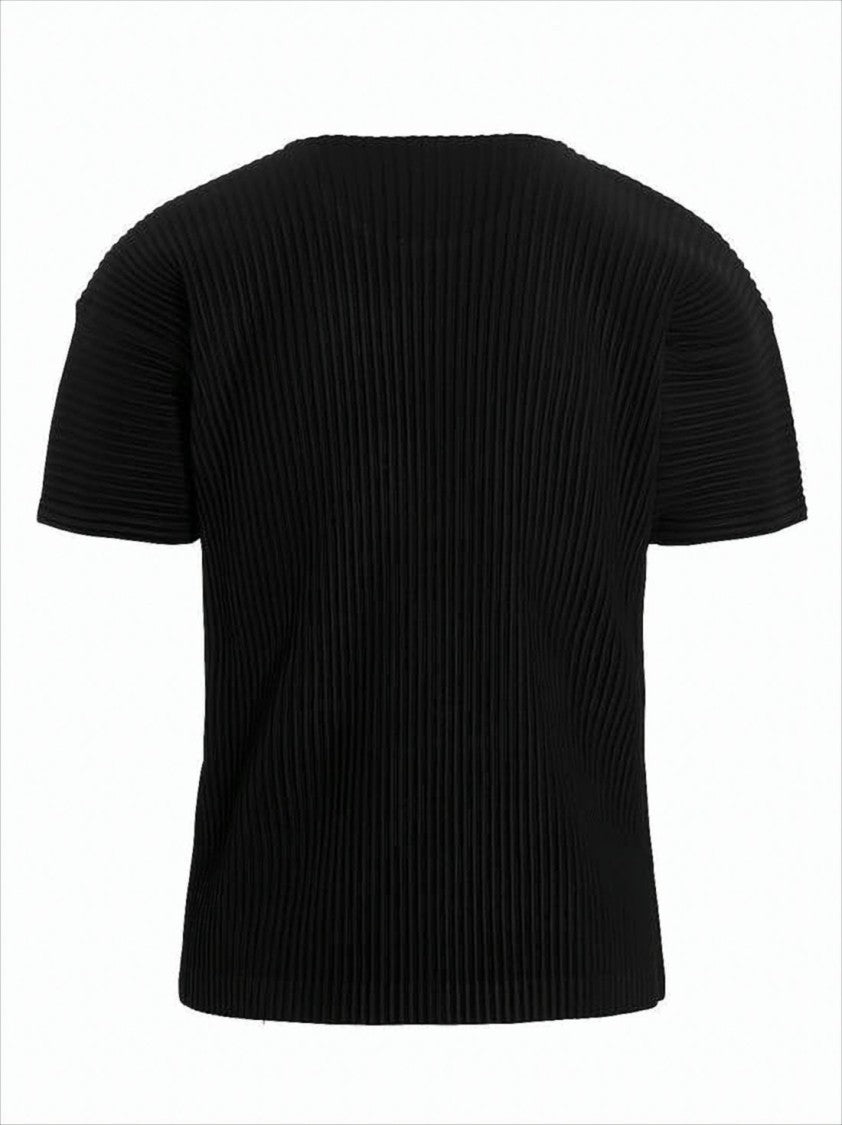 Homme Plissé Issey Miyake Pleated Black Short-Sleeve T-Shirt With Round Neckline
