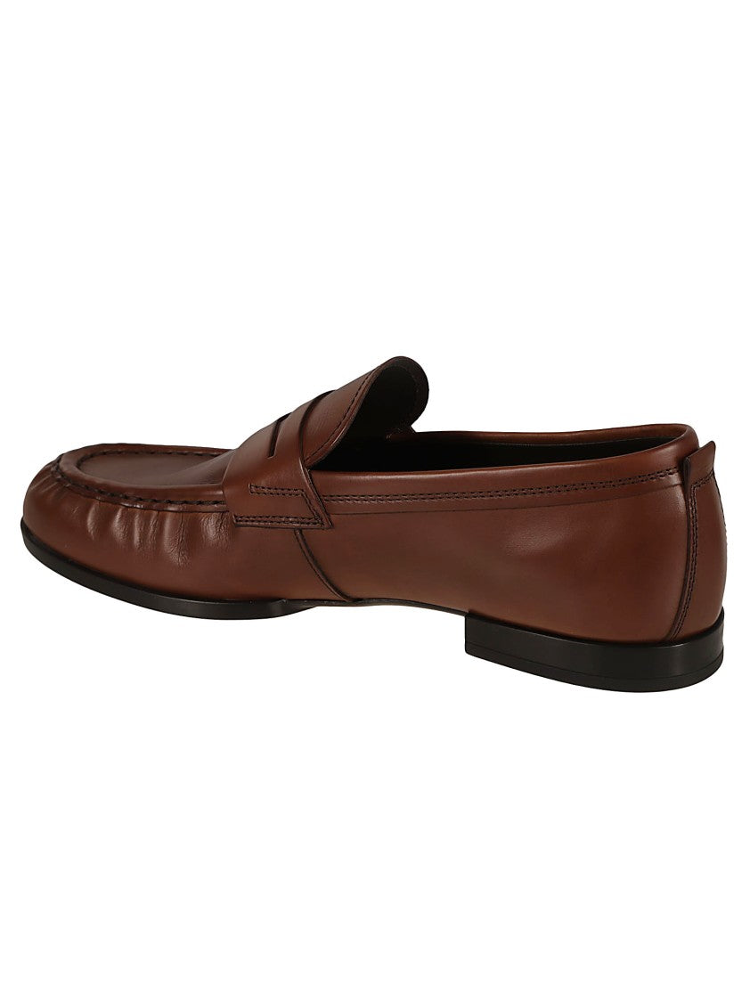 Tod's Minimally Designed Brown Calfskin Flat Shoes