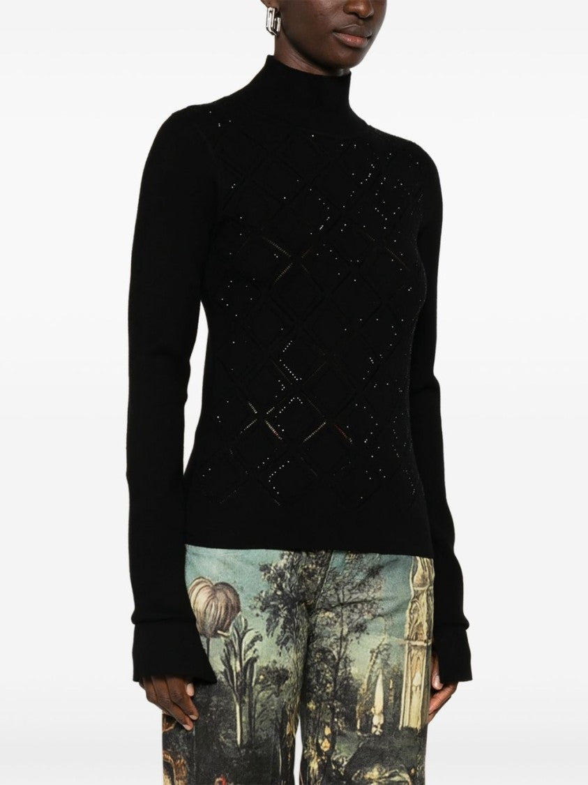 Blugirl Fitted Black Sweater With Textured Diamond Pattern
