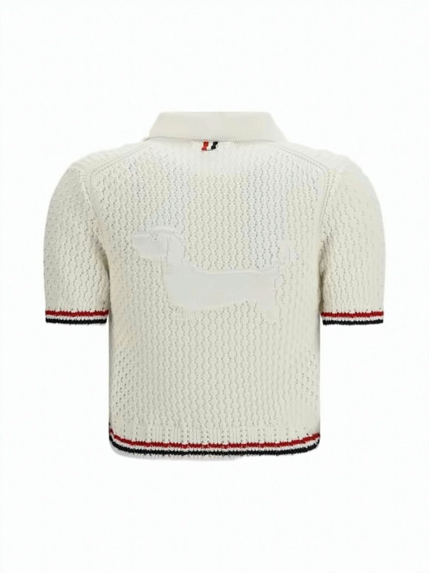 Thom Browne Cropped Knit Cardigan With Classic Collar