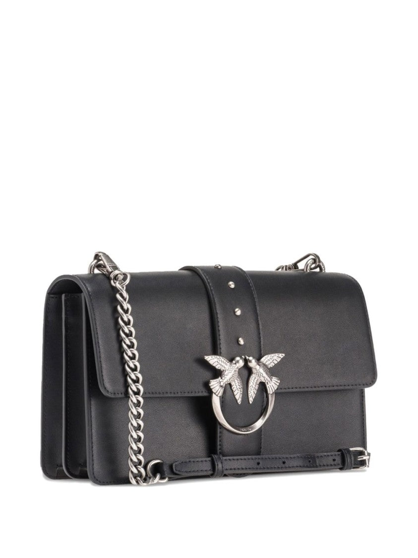 Pinko Black Leather Bird Plaque Shoulder Bag