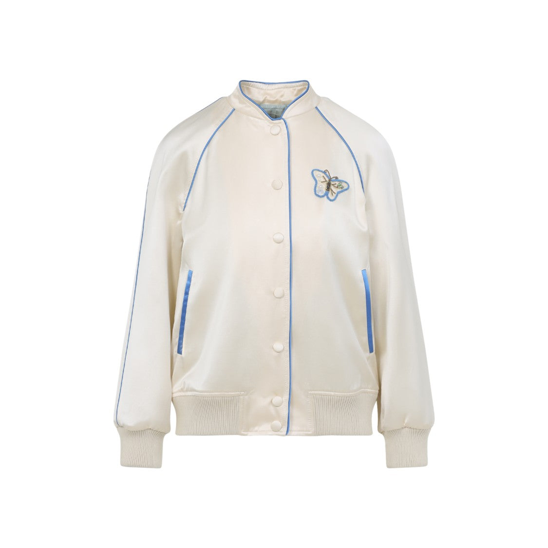 Valentino Satin-Finish Ivory Jacket With Butterfly Embroidery