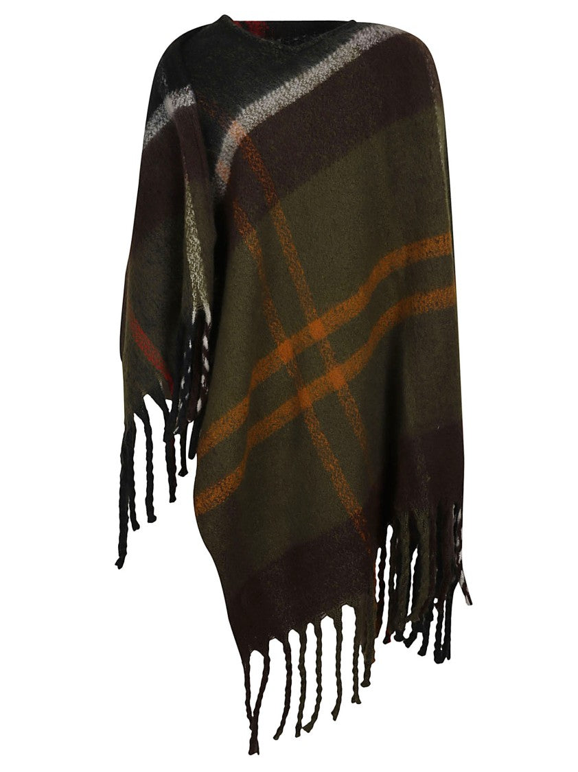 Barbour Multicolored Tartan Pattern Mantle With Fringed Edges