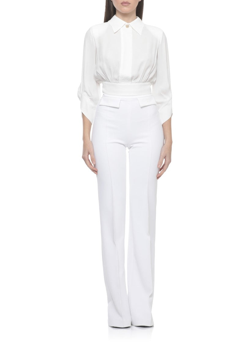 Elisabetta Franchi Ivory Viscose Embroidered Blouse