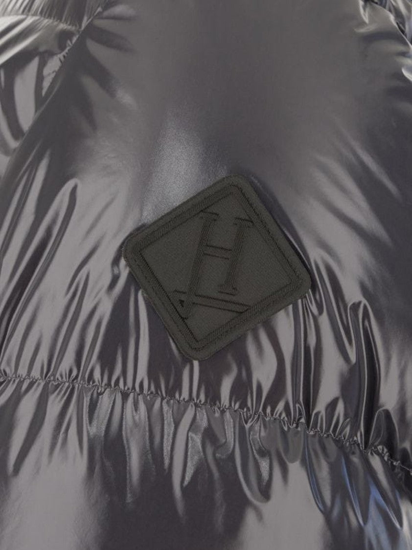 Herno Glossy Quilted Nylon Bomber Jacket With Logo Accents