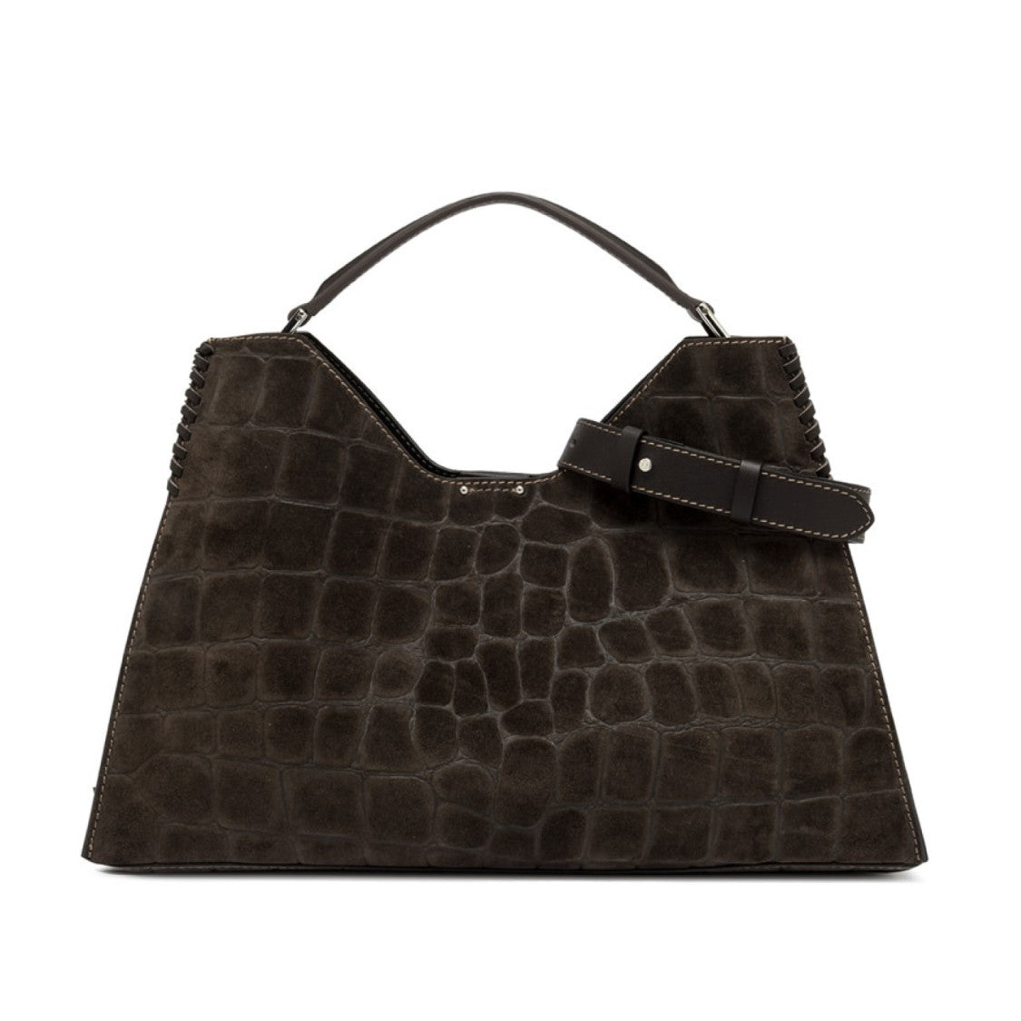 Gianni Chiarini Coffee Aurora Croc-Print Suede Bag