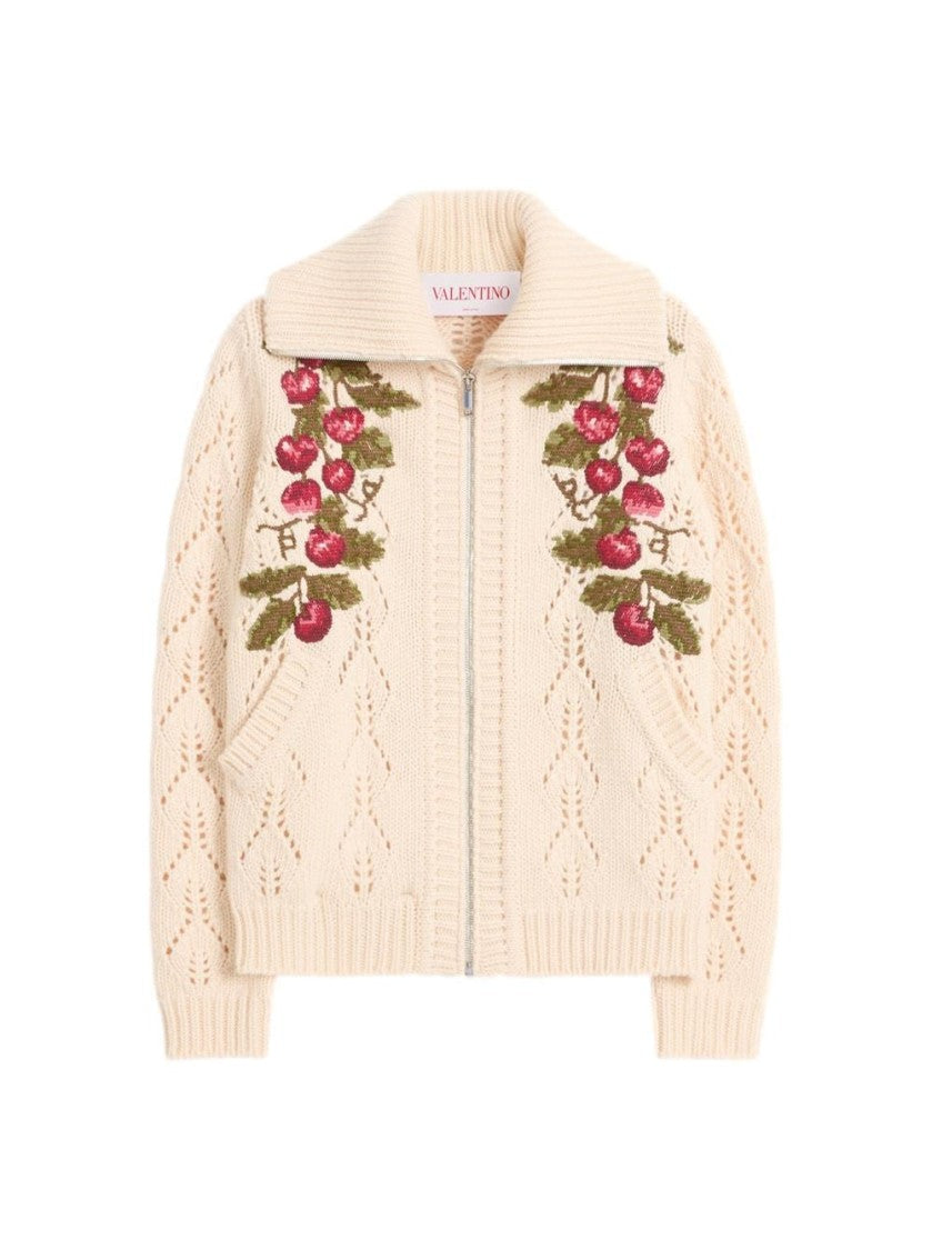 Valentino Embroidered Zip Up Sweater Birch