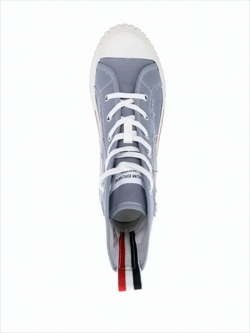 Thom Browne High-Top Sneakers With Textured Rubber Sole And Signature Stripes