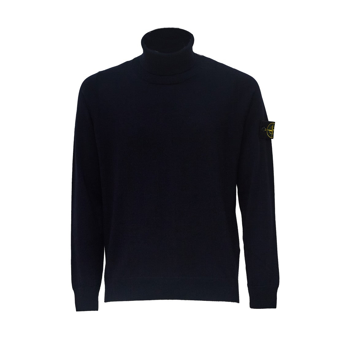 Stone Island Ribbed Turtleneck Black Sweater With Iconic Badge