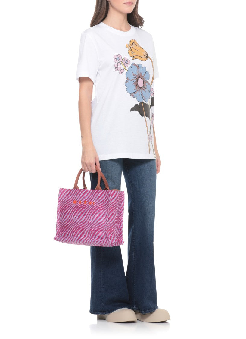 Marni Vibrant Fuchsia Shopping Bag With Embroidered Logo