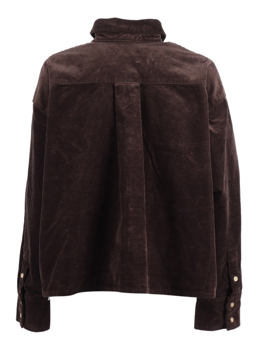 7 For All Mankind Brown Nina Cropped Shirt Corduroy Coffee Bean