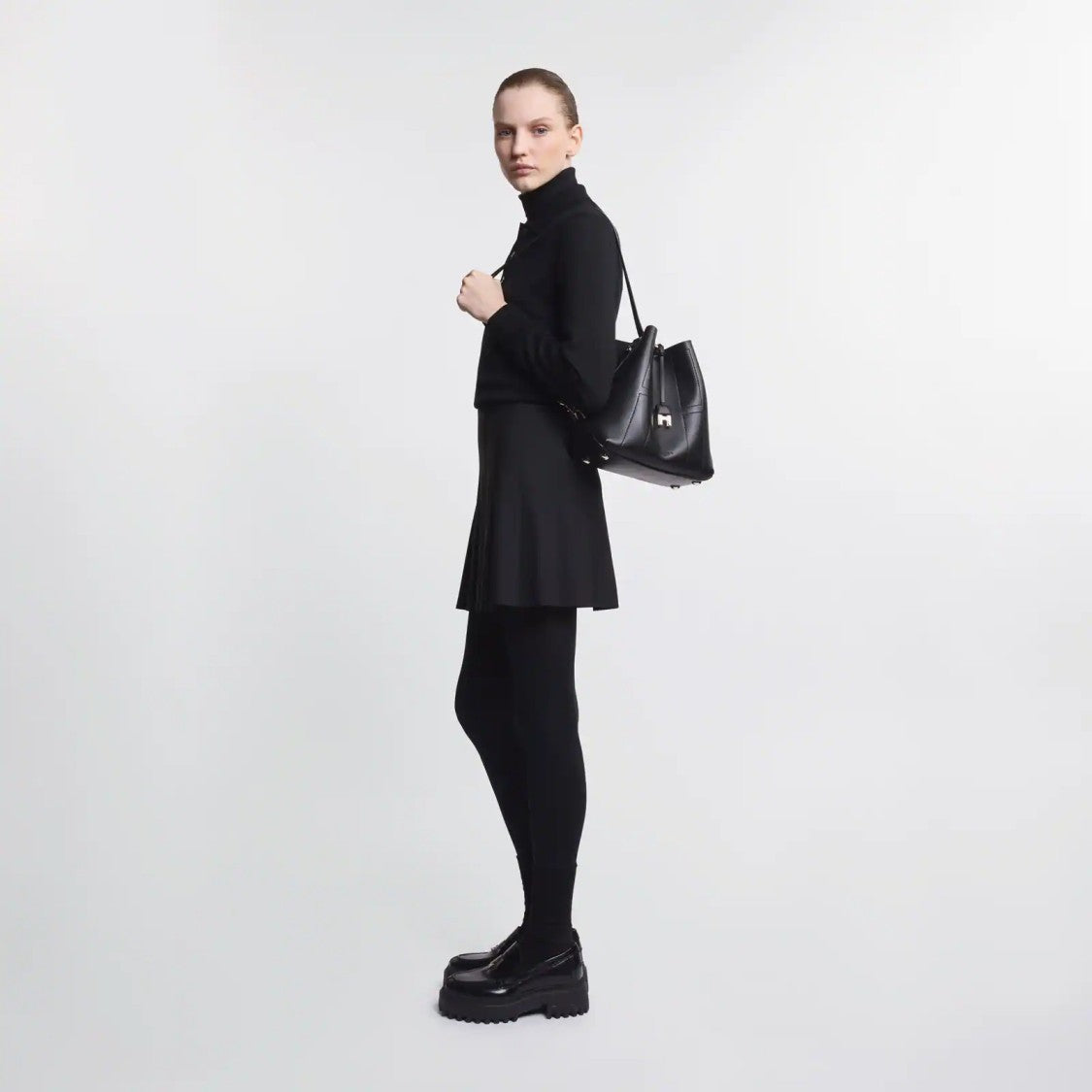 Hogan Structured Black Leather Hobo Bag