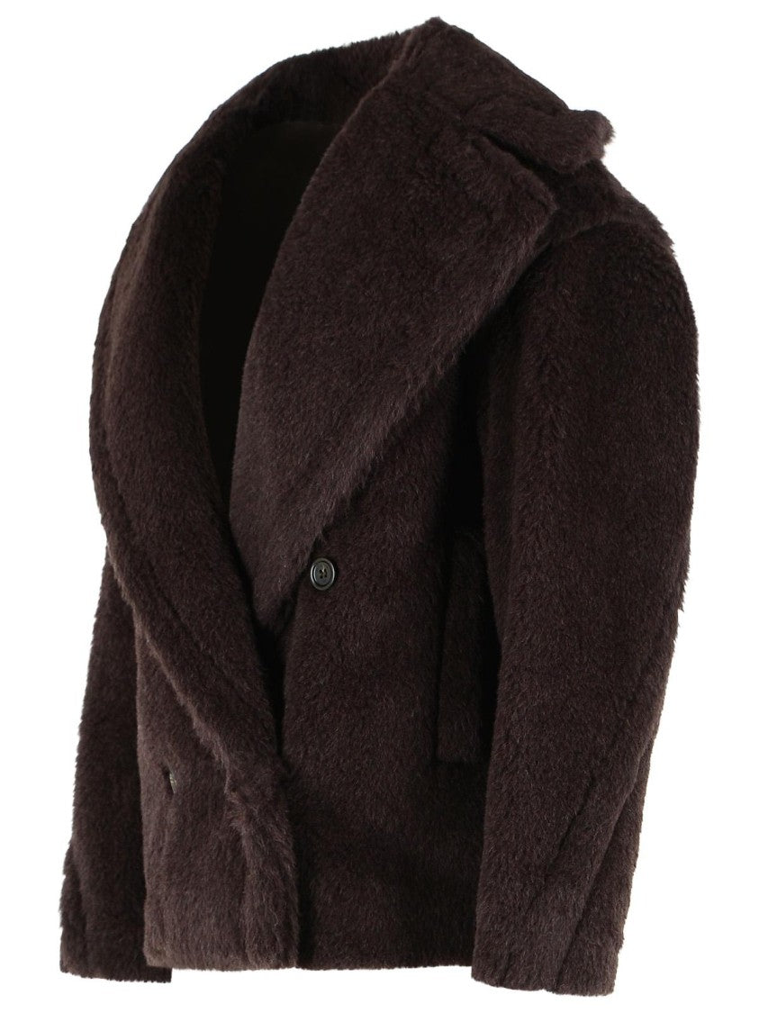 Max Mara Biker Jacket In Dark Brown Alpaca And Wool Teddy Fabric