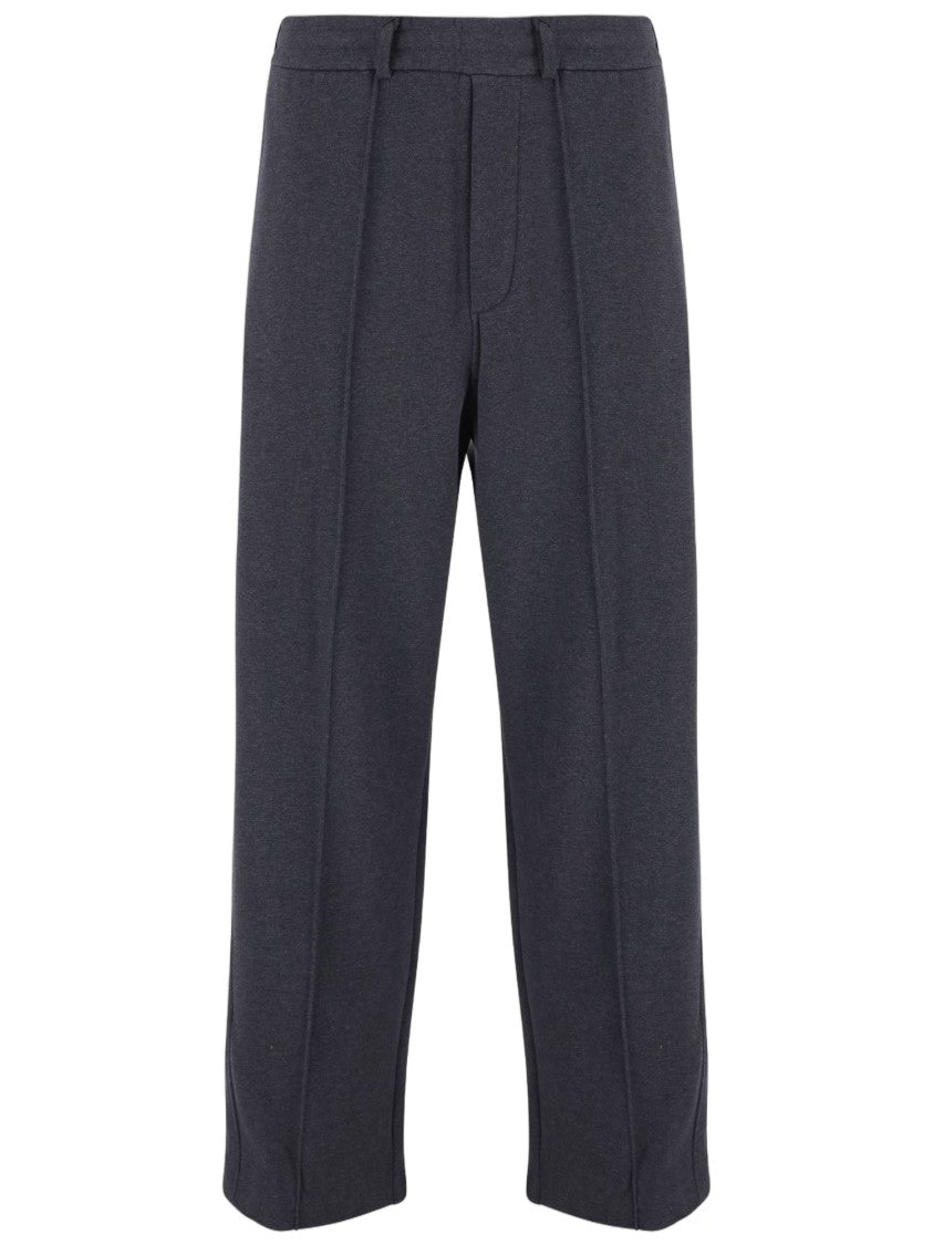 Emporio Armani Dark Grey Pleated Straight-Leg Cotton Formal Pants