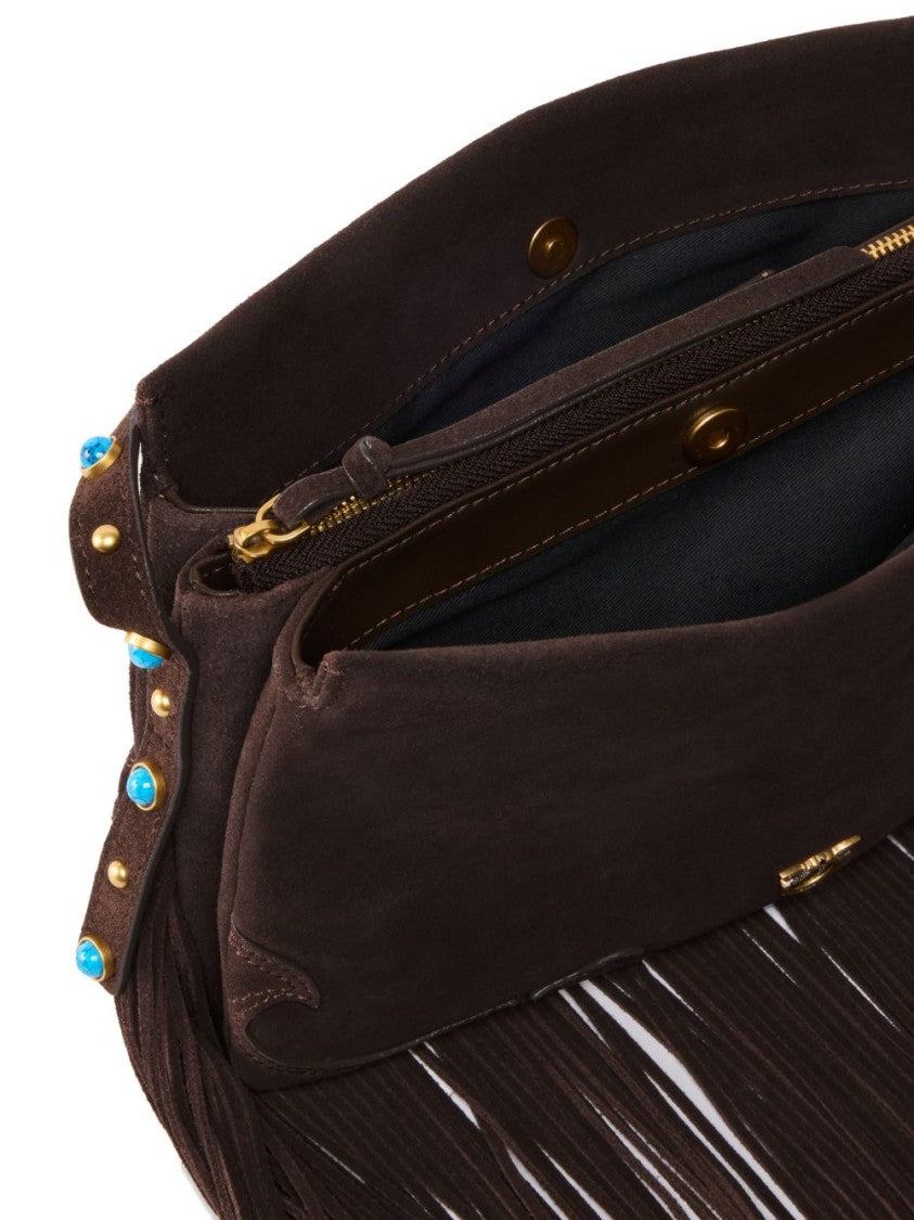Pinko Brown Suede Fringe Shoulder Bag