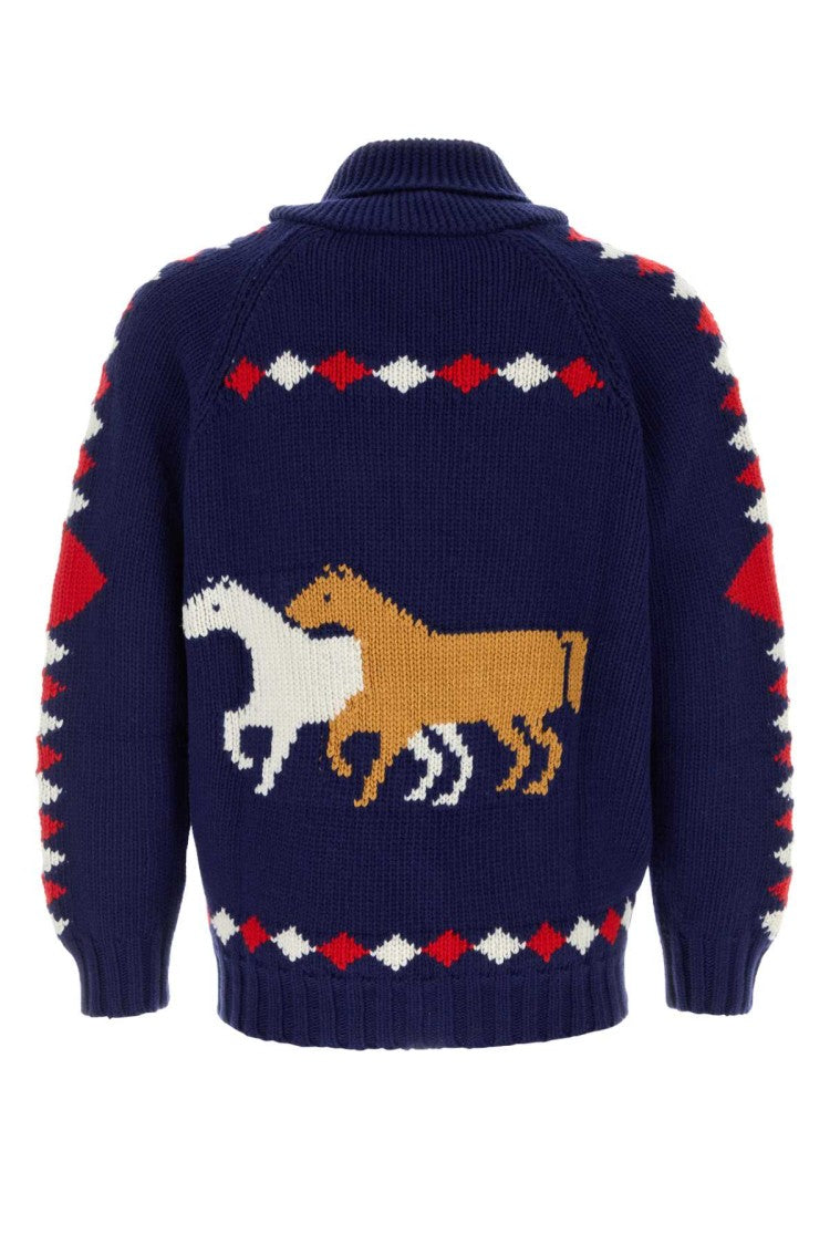 Bode Blue Wool Diamond Cardigan