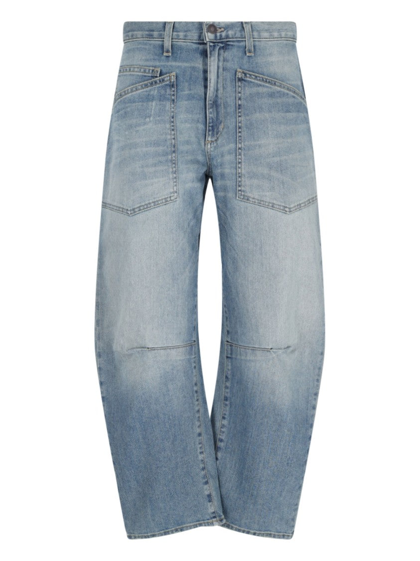 Nili Lotan Blue Shon Cotton Denim Curved-Leg Jeans