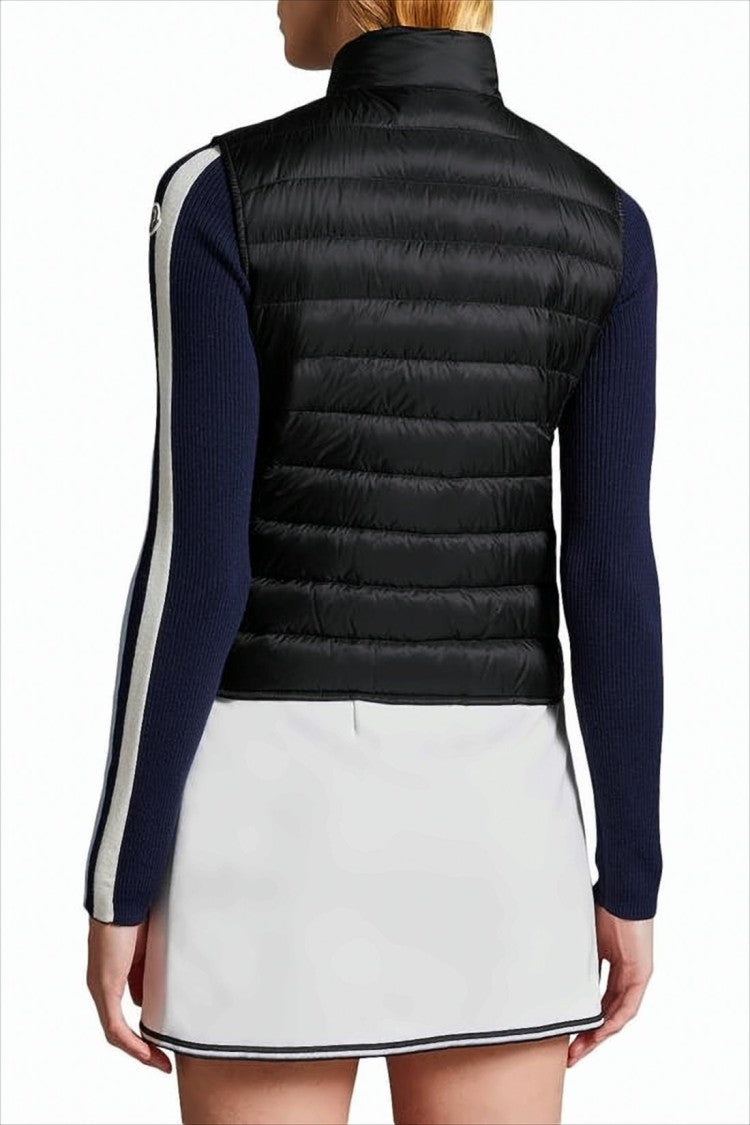 Moncler Quilted Black Vest With High Collar And Logo Patch
