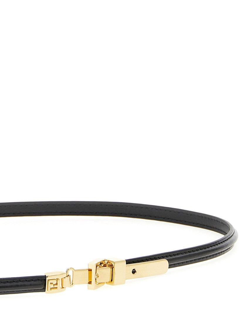 Fendi Adjustable Leather Belt With Distinctive Ff Logo Loop