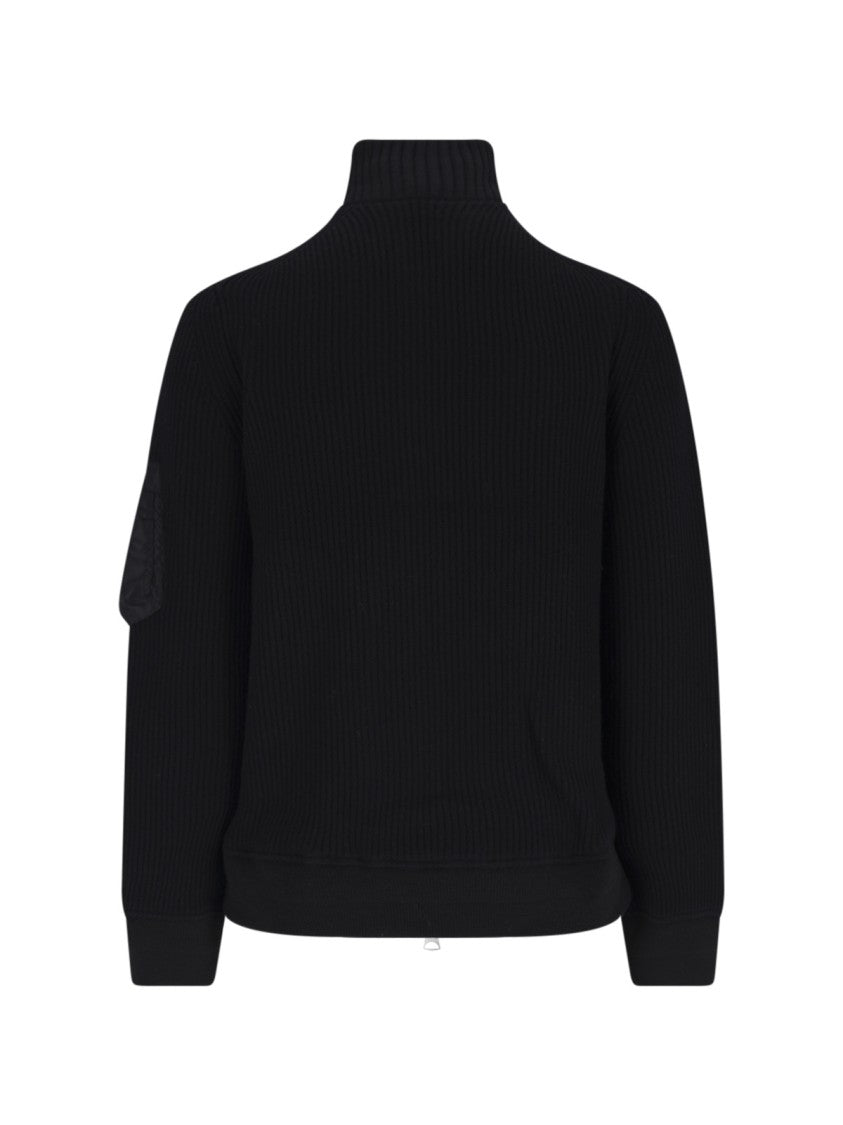 Sacai Black Wool Zip-Through Knit