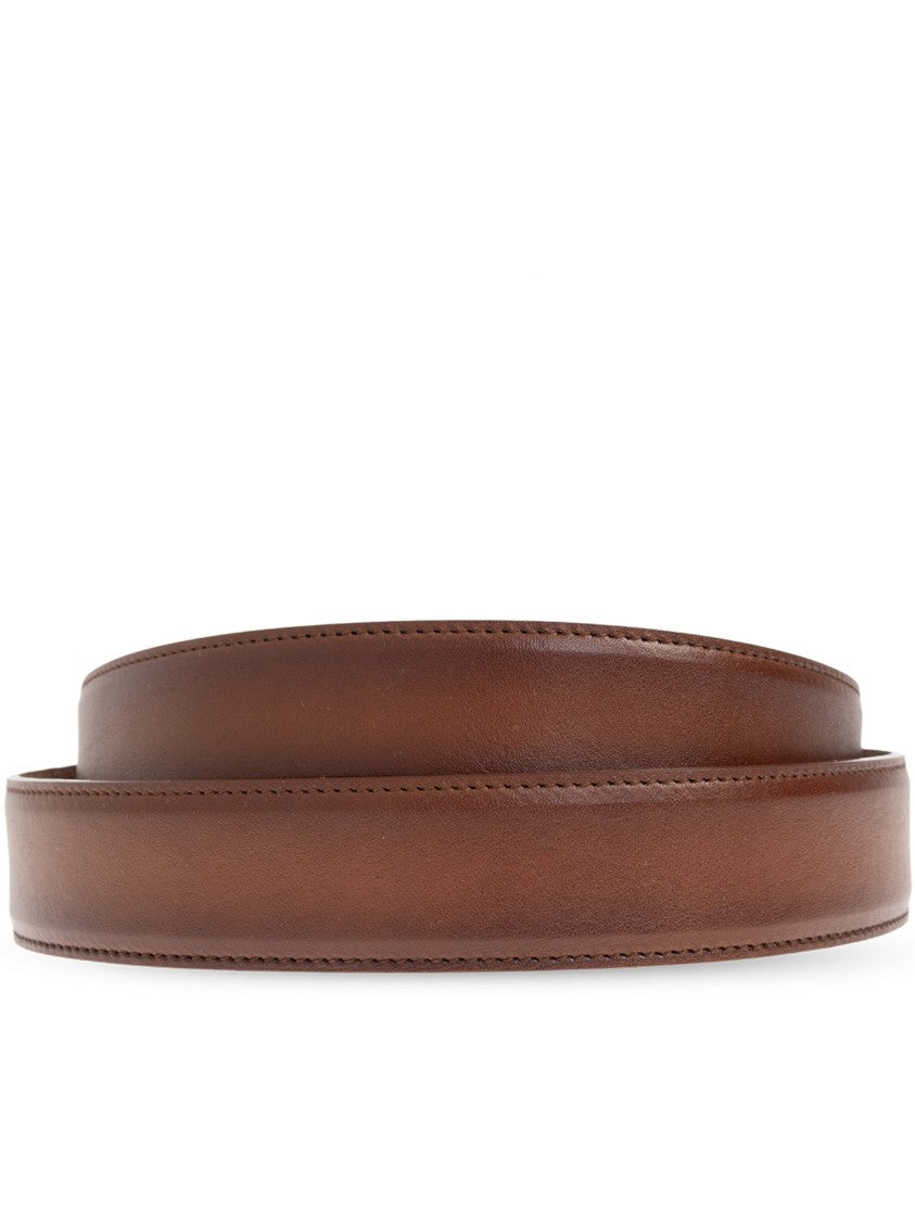 Saint Laurent Brown Ysl Logo Rectangular Buckle Leather Belt