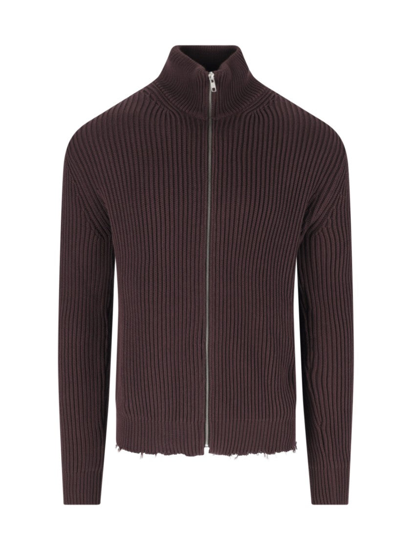 Mm6 By Maison Margiela Brown Ribbed Cotton Zip Turtleneck