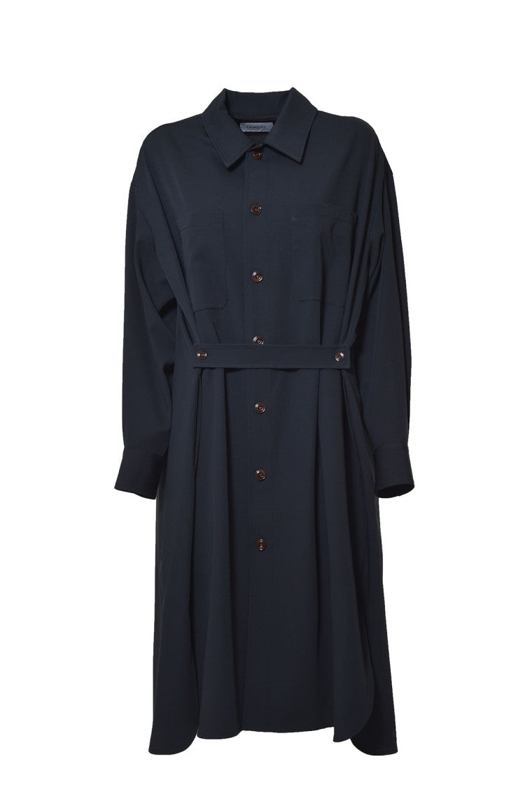 Lemaire Midi Chemisier Dress In Black Wool Lemaire