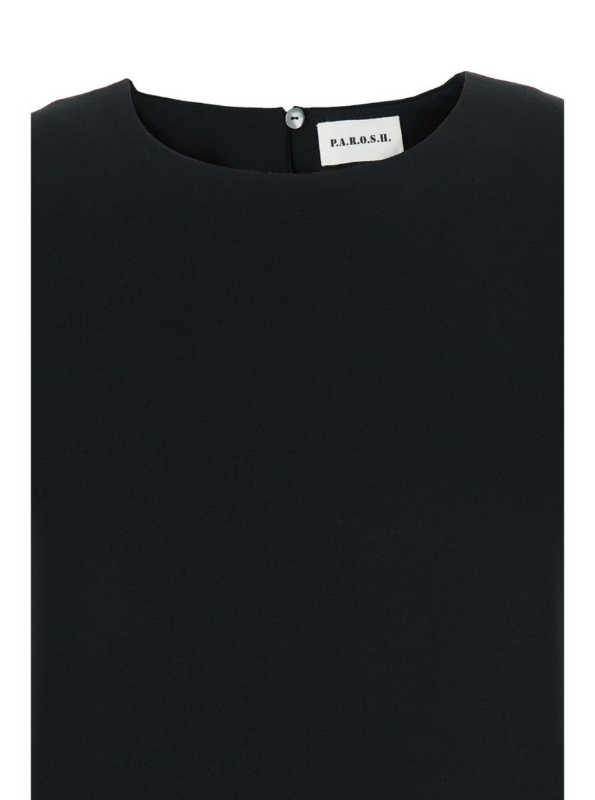 P.A.R.O.S.H. Straight-Fit Blue Blouse With Round Neckline