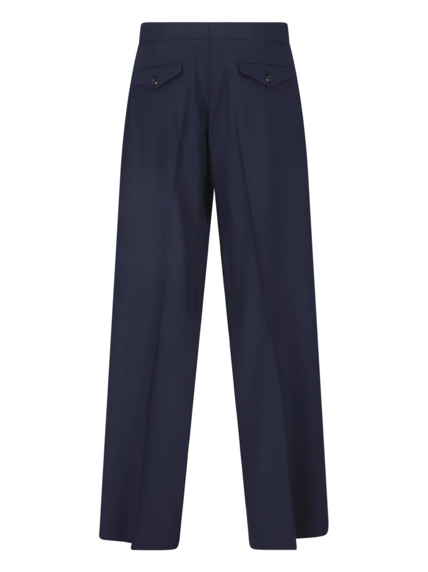 Giorgio Armani Navy Blue Virgin Wool Straight-Leg Pants
